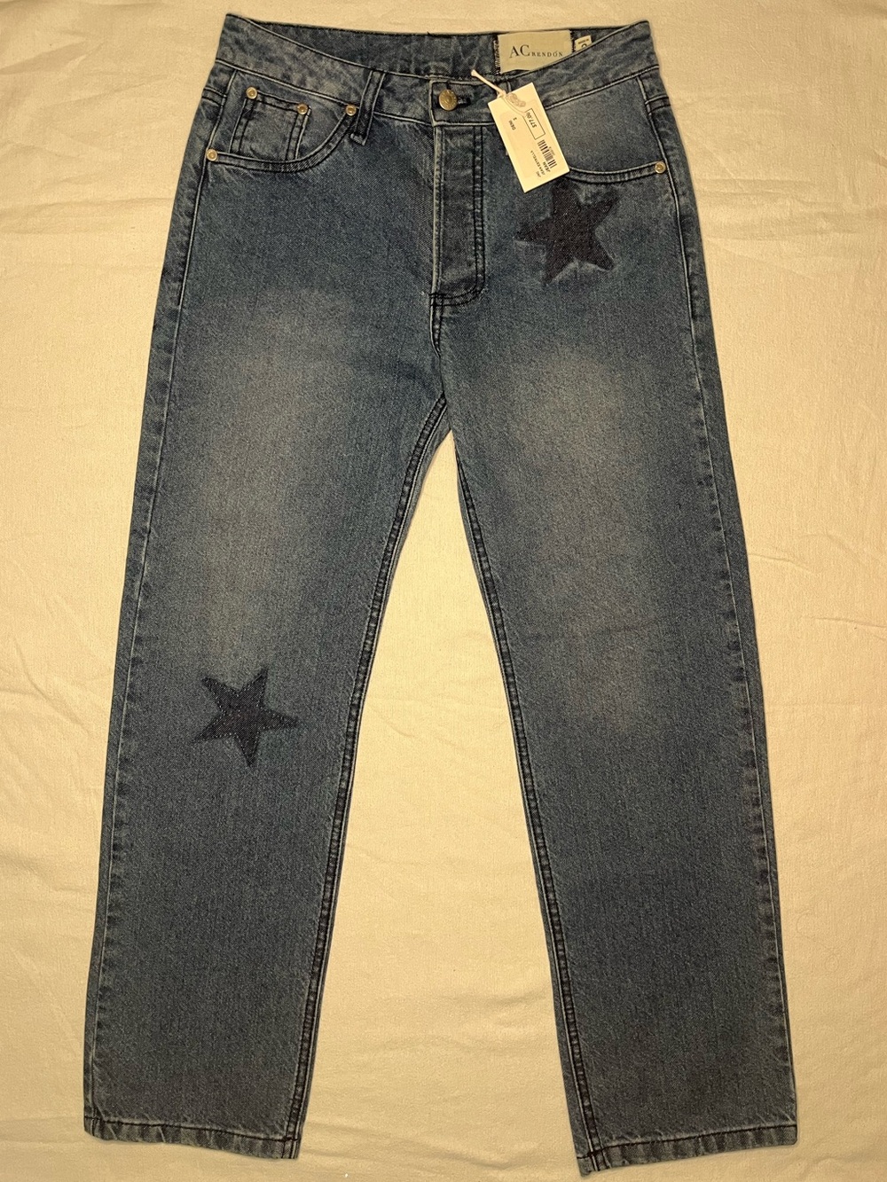 Women's Blue Straight-Leg Jeans with Star Accents